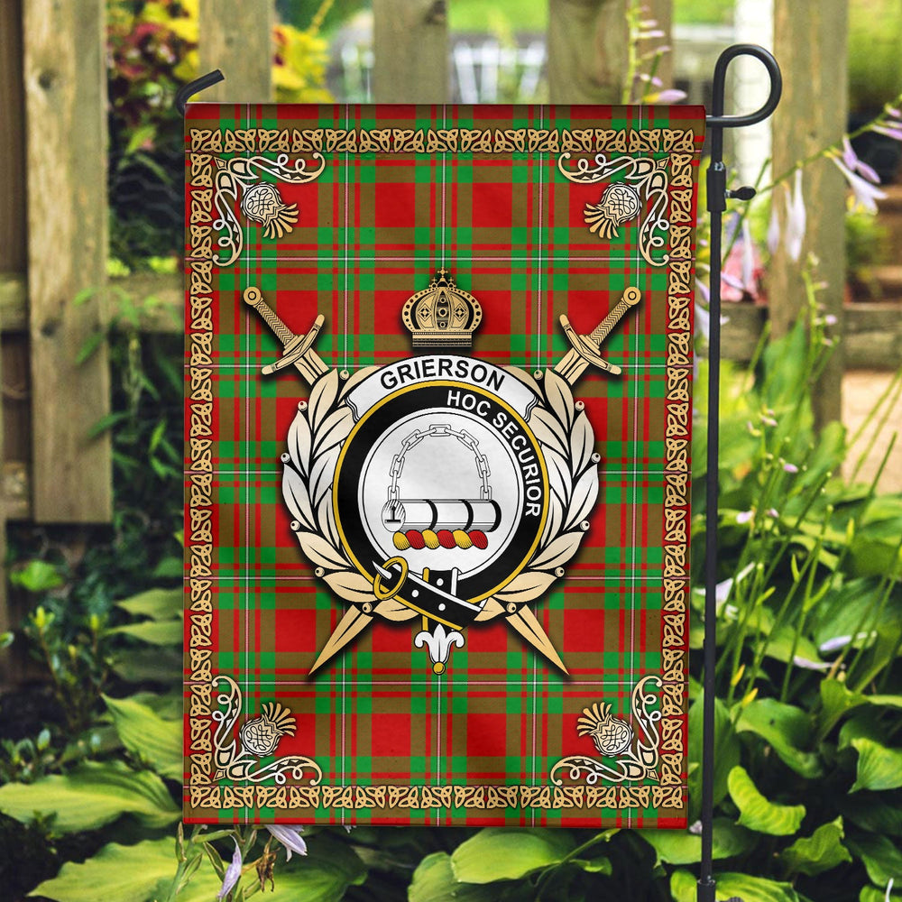 Clan Grierson Tartan Crest Garden Flag  - Celtic Thistle  AV10 Clan Grierson Tartan Today   