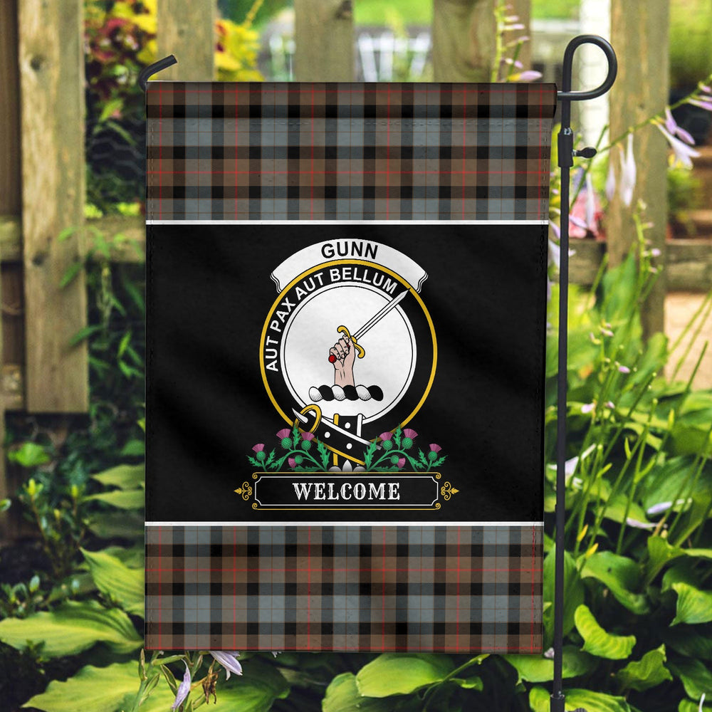 Clan Gunn Weathered Tartan Crest Garden Flag  - Welcome  PL61 Clan Gunn Tartan Today   
