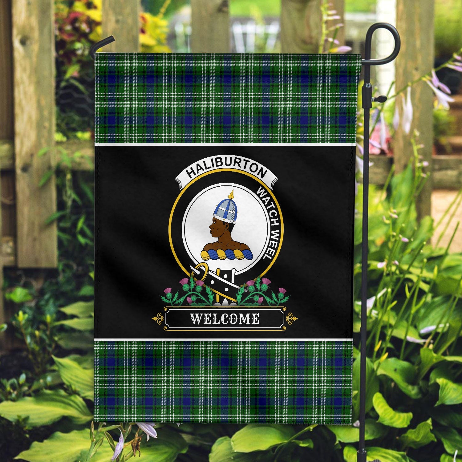 Clan Haliburton Tartan Crest Garden Flag  - Welcome  RR33 Clan Haliburton Tartan Today   