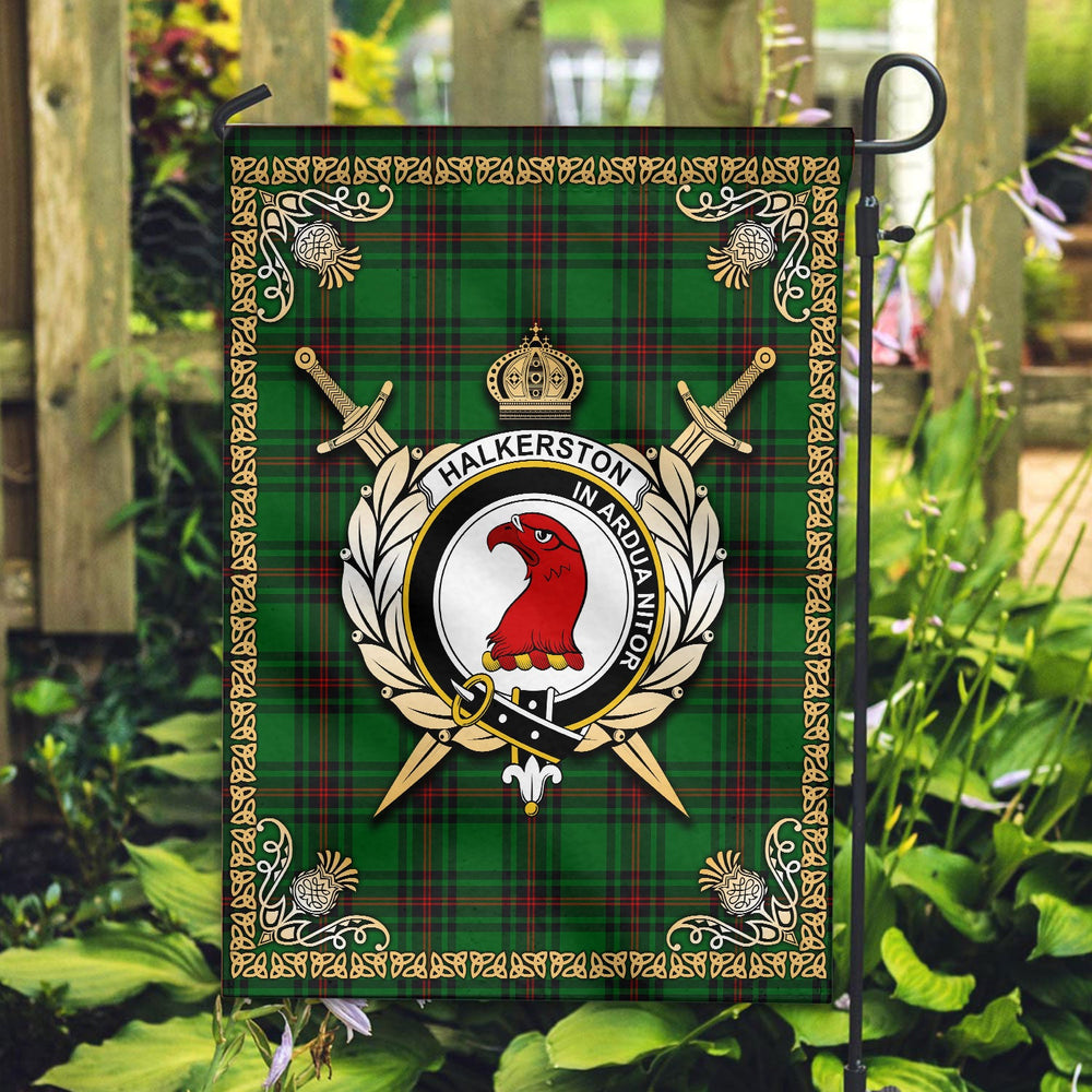Clan Halkerston Tartan Crest Garden Flag  - Celtic Thistle  ZA44 Clan Halkerston Tartan Today   