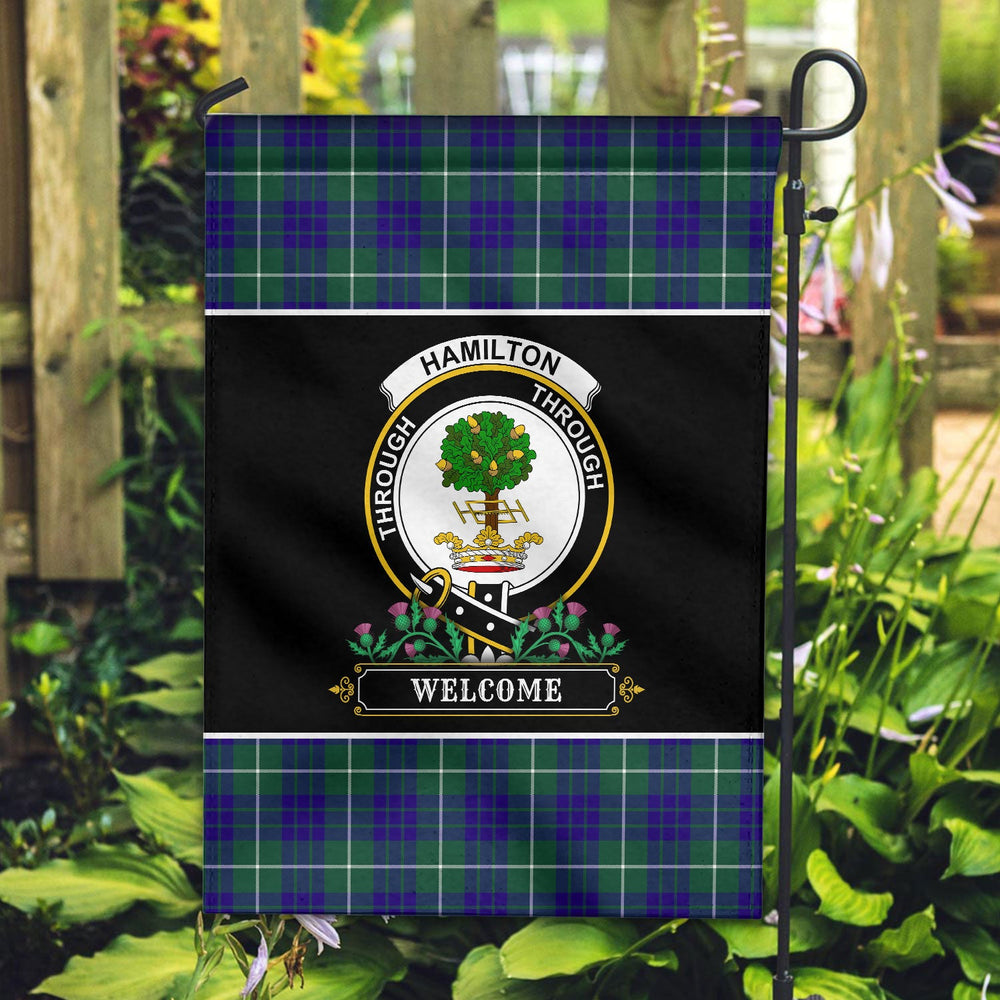 Clan Hamilton Hunting Modern Tartan Crest Garden Flag  - Welcome  IO12 Clan Hamilton Tartan Today   