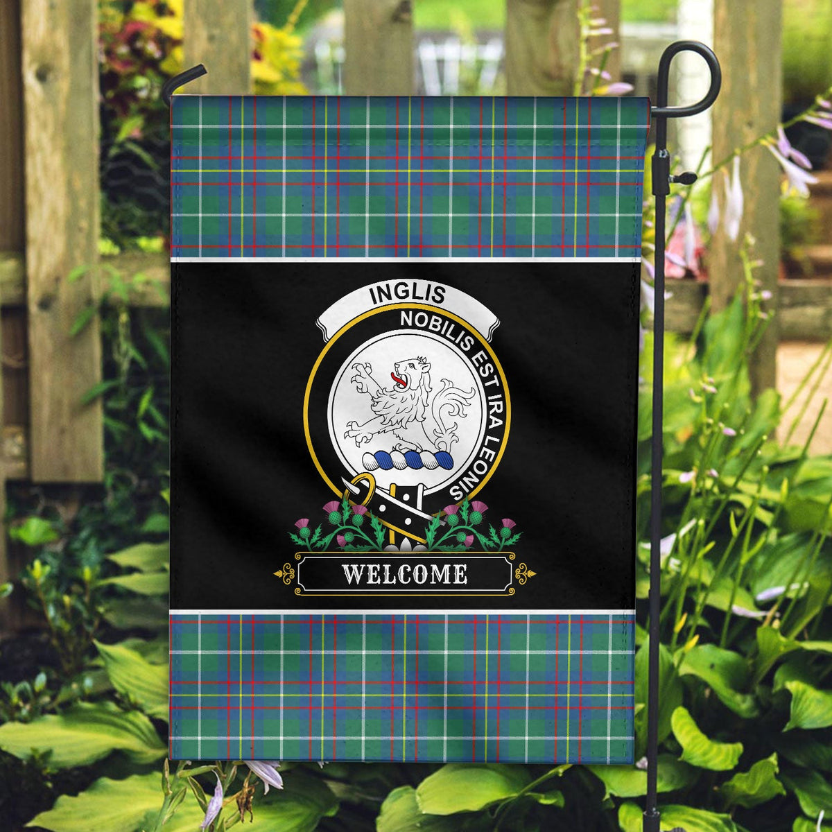Clan Inglis Ancient Tartan Crest Garden Flag  - Welcome  HO40 Clan Inglis Tartan Today   