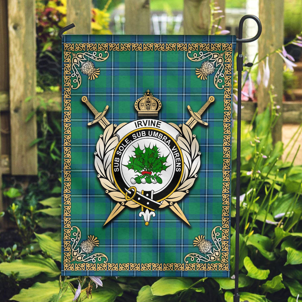 Clan Irvine Ancient Tartan Crest Garden Flag  - Celtic Thistle  OT80 Clan Irvine Tartan Today   