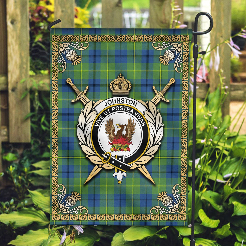 Clan Johnston of Caskieben Ancient Tartan Crest Garden Flag  - Celtic Thistle  AK21 Clan Johnston Tartan Today   
