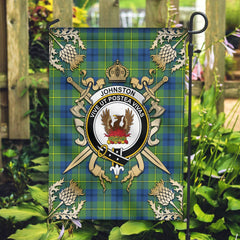 Clan Johnston of Caskieben Ancient Tartan Crest Black Garden Flag  - Gold Thistle  SG18 Clan Johnston Tartan Today   