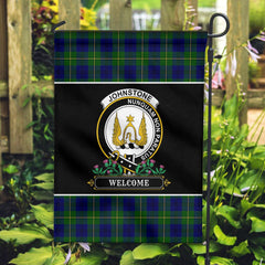 Clan Johnstone Modern Tartan Crest Garden Flag  - Welcome  PU81 Clan Johnstone Tartan Today   