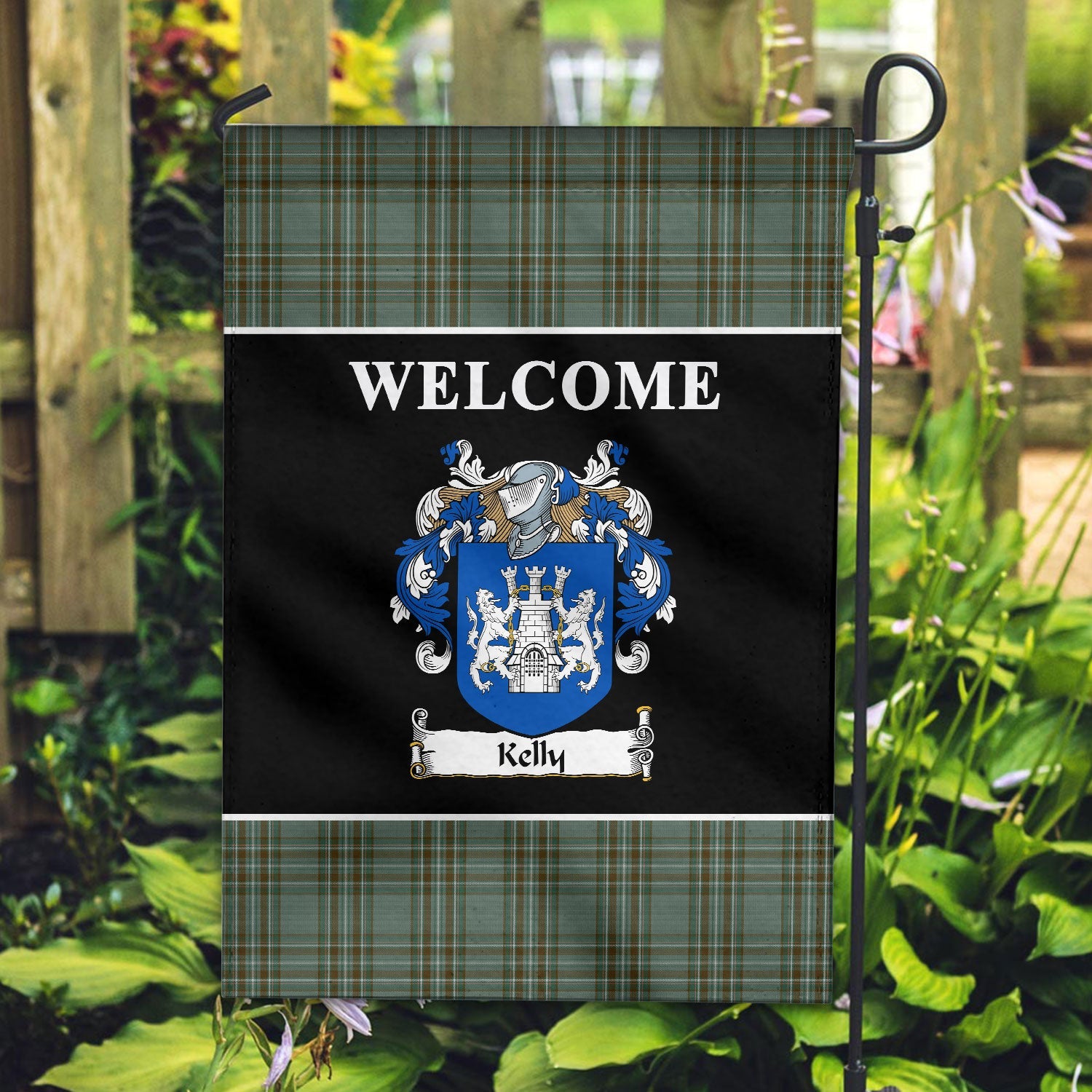 Clan Kelly Dress Tartan Crest Black Garden Flag VR73 Clan Kelly Tartan Today   