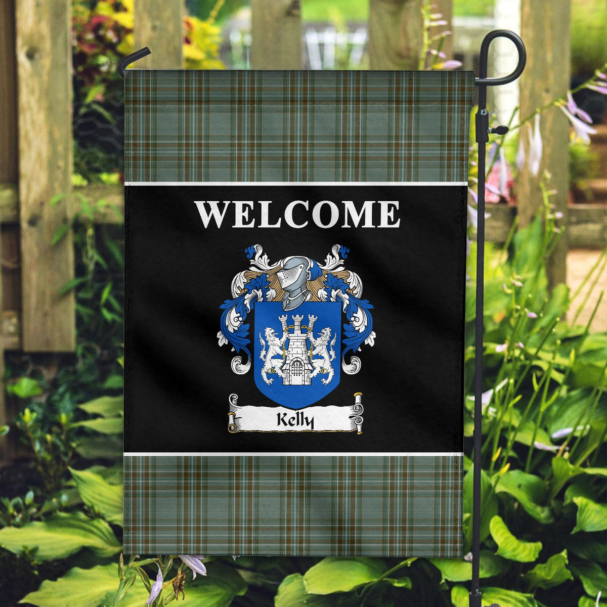 Clan Kelly Dress Tartan Crest Black Garden Flag VR73 Clan Kelly Tartan Today   