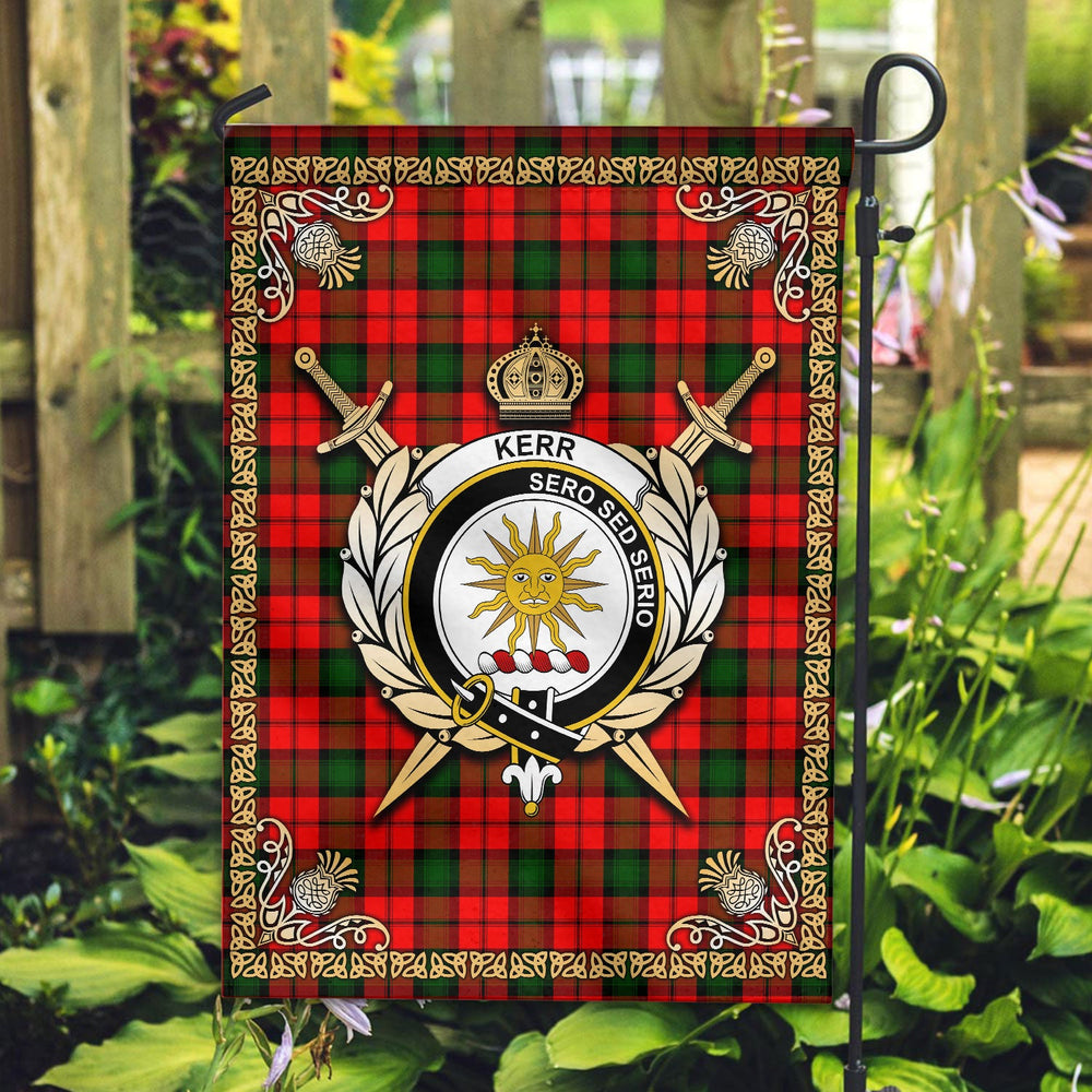 Clan Kerr Modern Tartan Crest Garden Flag  - Celtic Thistle  NI76 Clan Kerr Tartan Today   