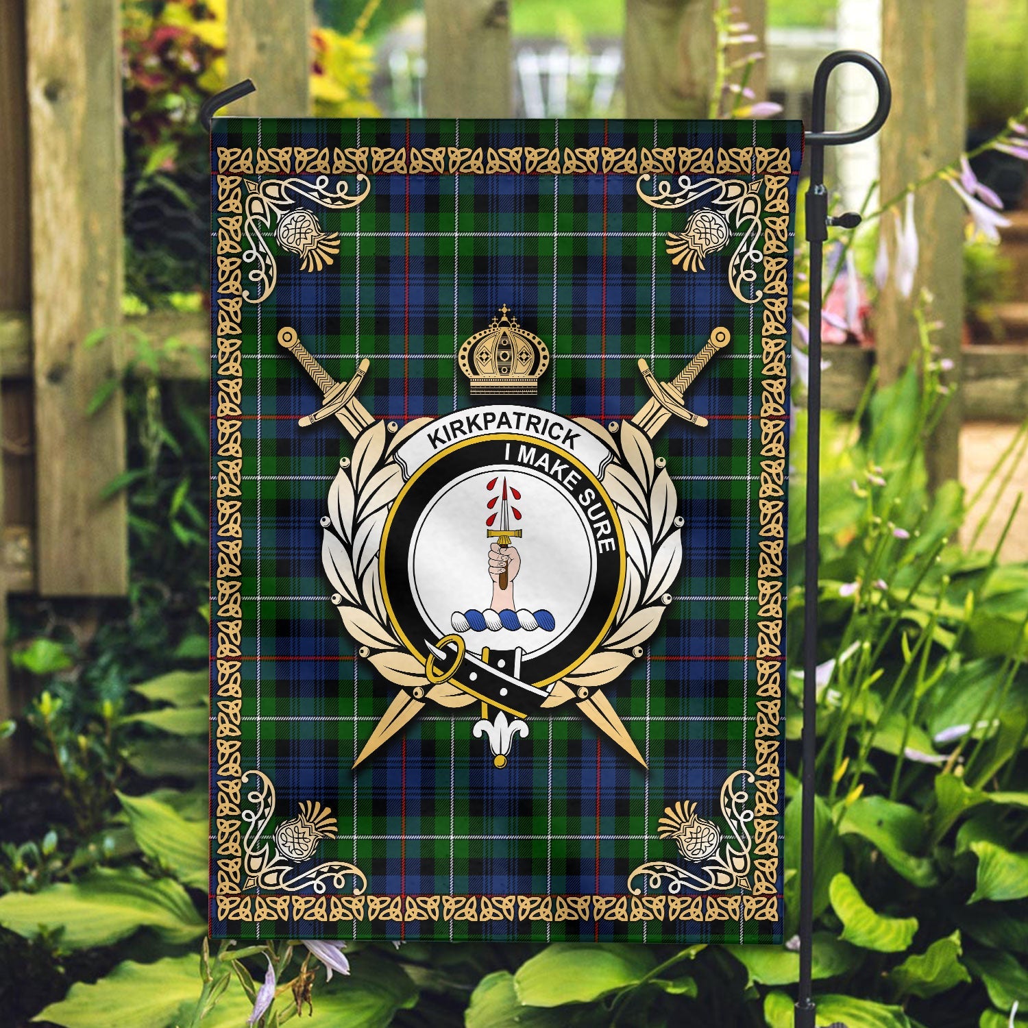 Clan Kirkpatrick Tartan Crest Garden Flag  - Celtic Thistle  MP89 Clan Kirk Tartan Today   
