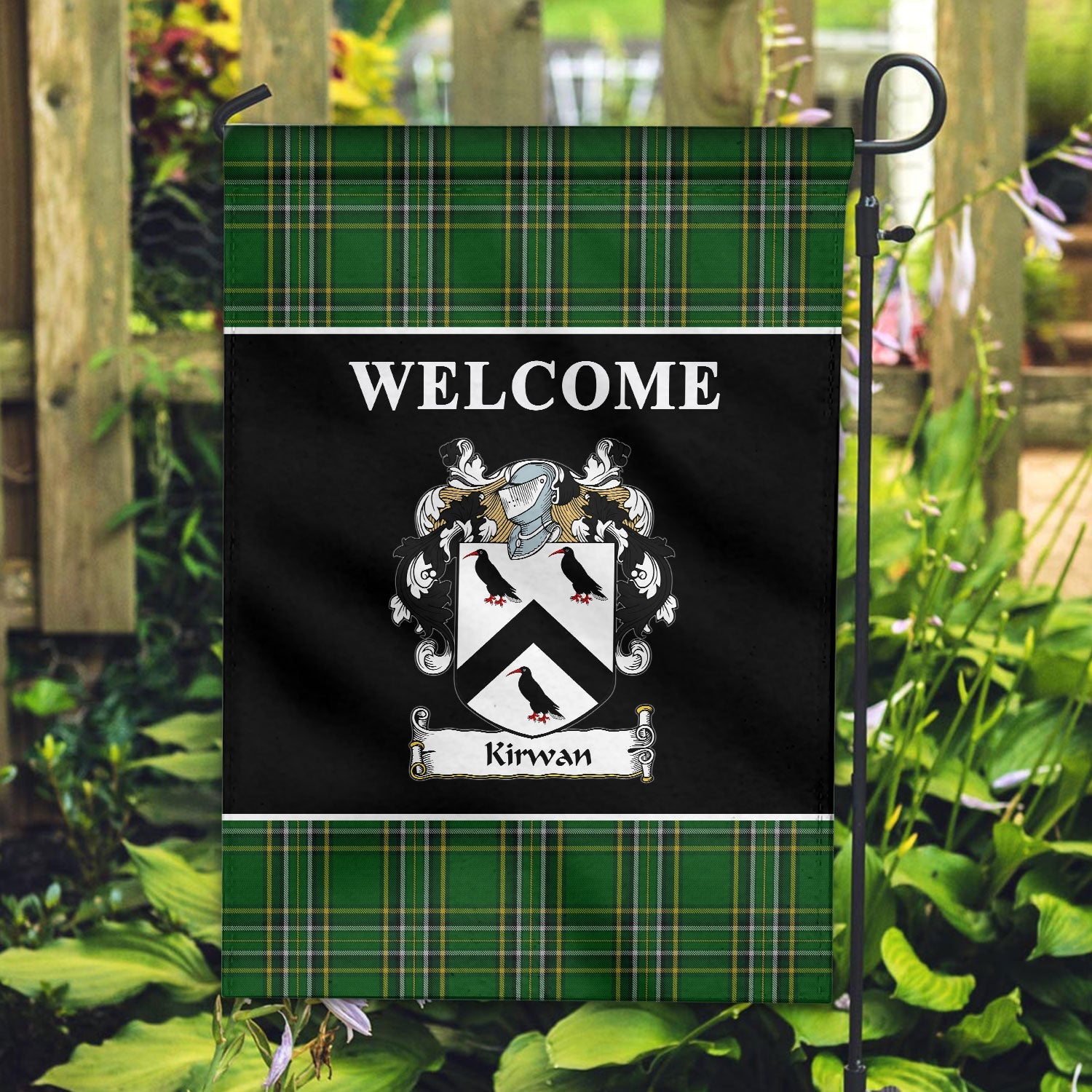 Clan Kirwan Tartan Crest Black Garden Flag KD34 Clan Garden Tartan Today   