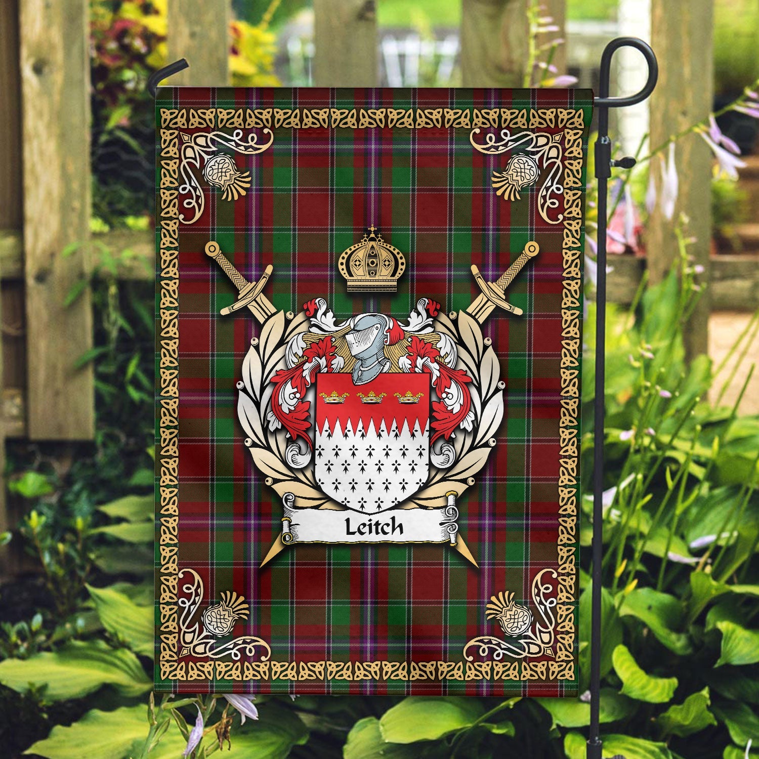 Clan Leitch Tartan Crest Garden Flag  - Celtic Thistle  XY20 Clan Garden Tartan Today   