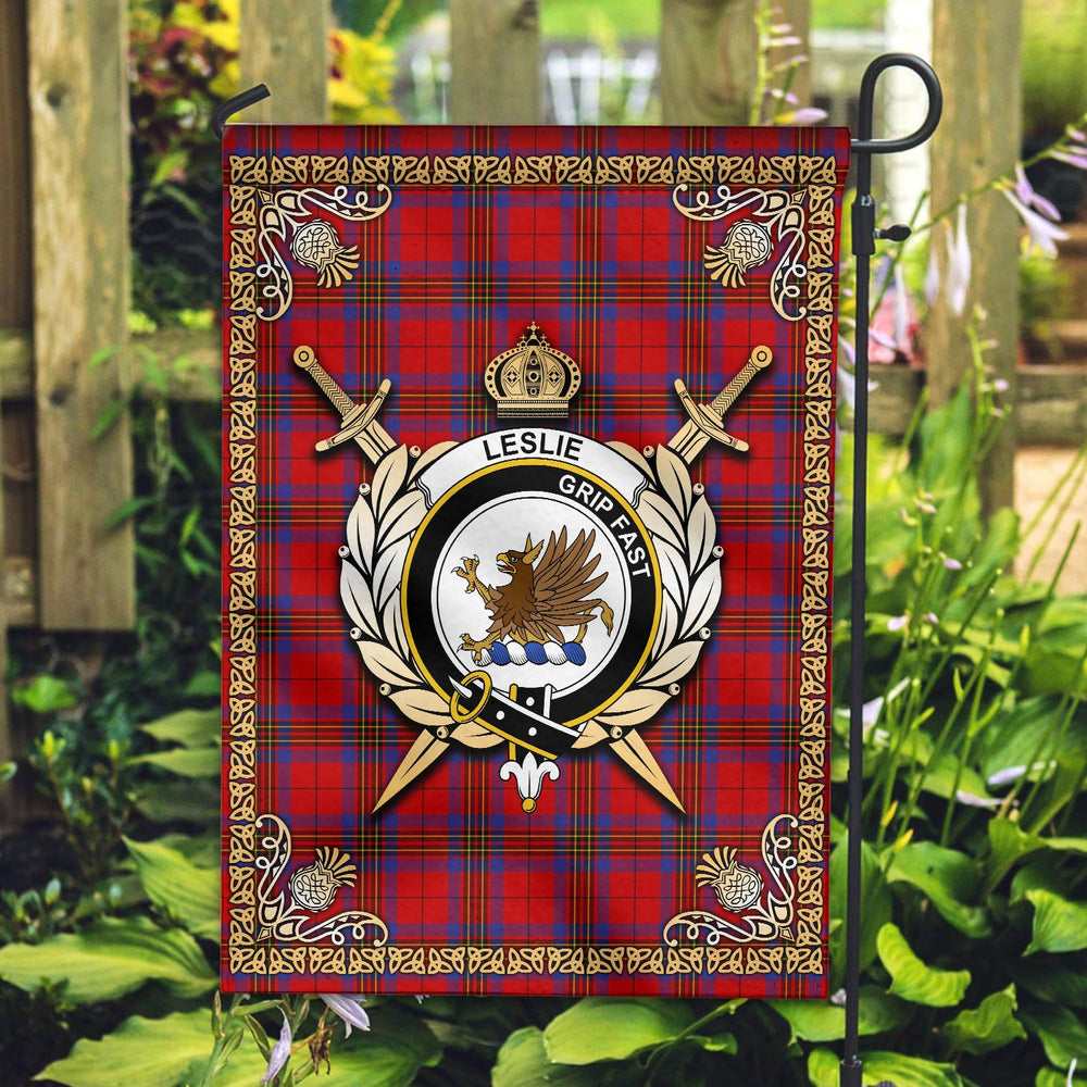 Clan Leslie Modern Tartan Crest Garden Flag  - Celtic Thistle  RY14 Clan Leslie Tartan Today   