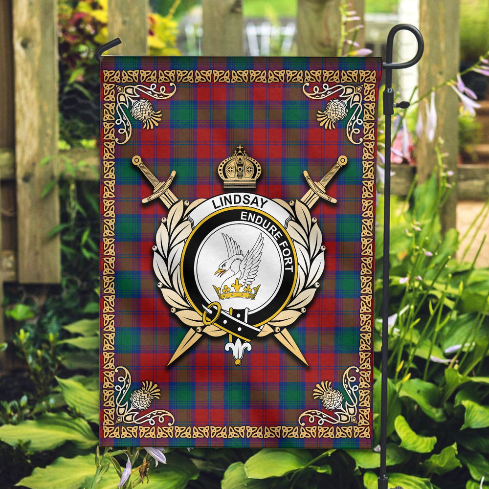 Clan Lindsay Modern Tartan Crest Garden Flag  - Celtic Thistle  DL76 Clan Lindsay Tartan Today   