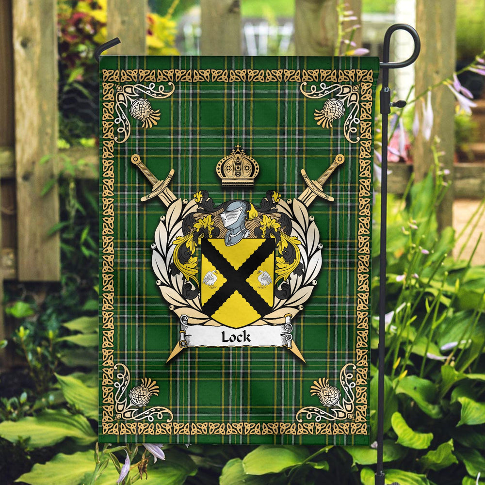 Clan Lock Tartan Crest Black Garden Flag  - Gold Thistle  IJ46 Clan Garden Tartan Today   