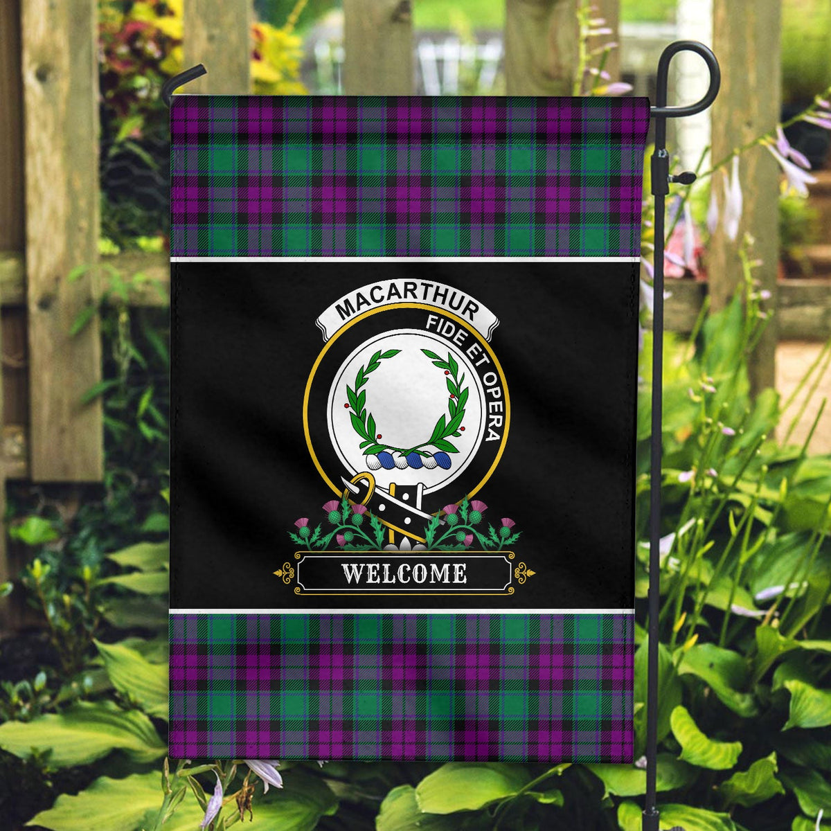 Clan MacArthur � Milton Tartan Crest Garden Flag  - Welcome  LR64 Clan MacArthur Tartan Today   