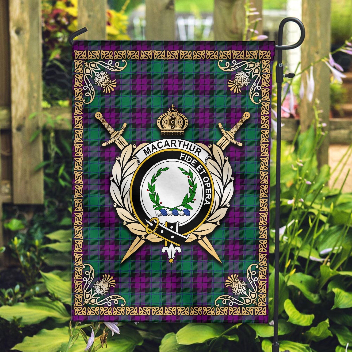 Clan MacArthur � Milton Tartan Crest Garden Flag  - Celtic Thistle  EI27 Clan MacArthur Tartan Today   