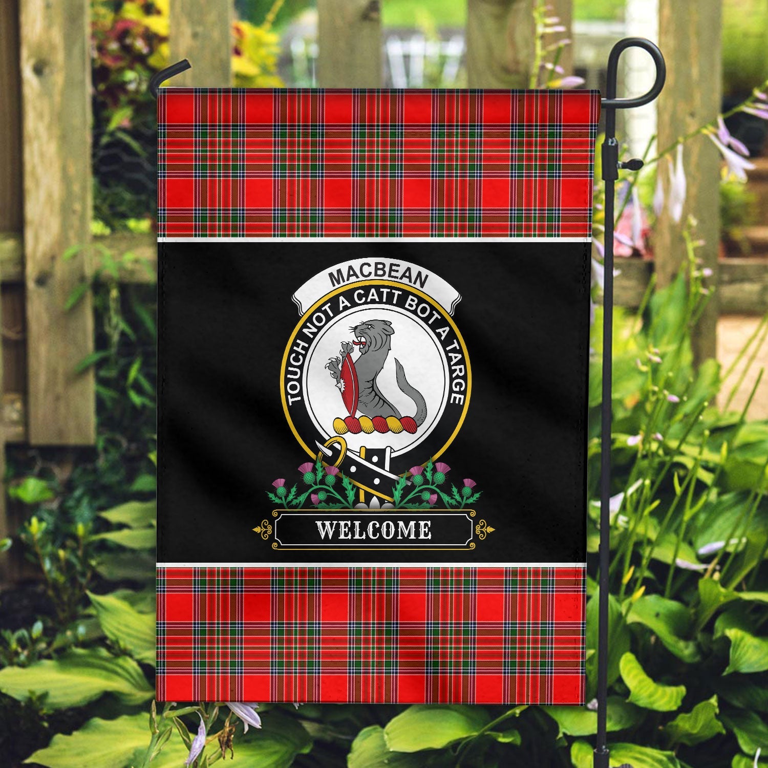 Clan MacBean Tartan Crest Garden Flag  - Welcome  VI59 Clan MacBean Tartan Today   