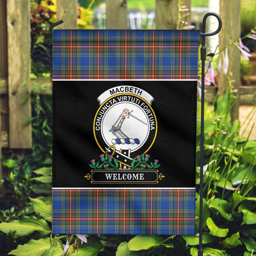 Clan MacBeth Ancient Tartan Crest Garden Flag  - Welcome  BX95 Clan MacBeth Tartan Today   