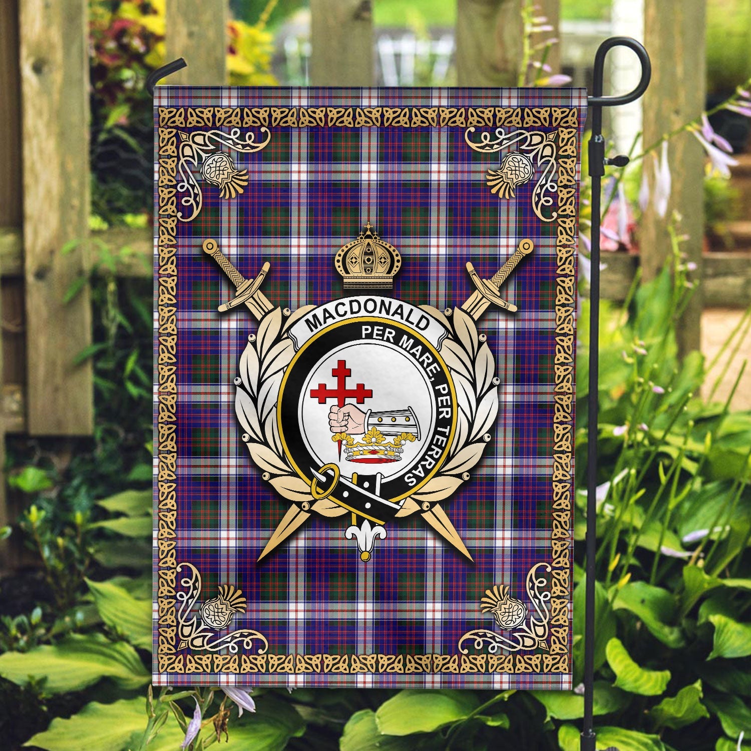 Clan MacDonald Dress Modern Tartan Crest Garden Flag  - Celtic Thistle  LJ56 Clan MacDonald Tartan Today   