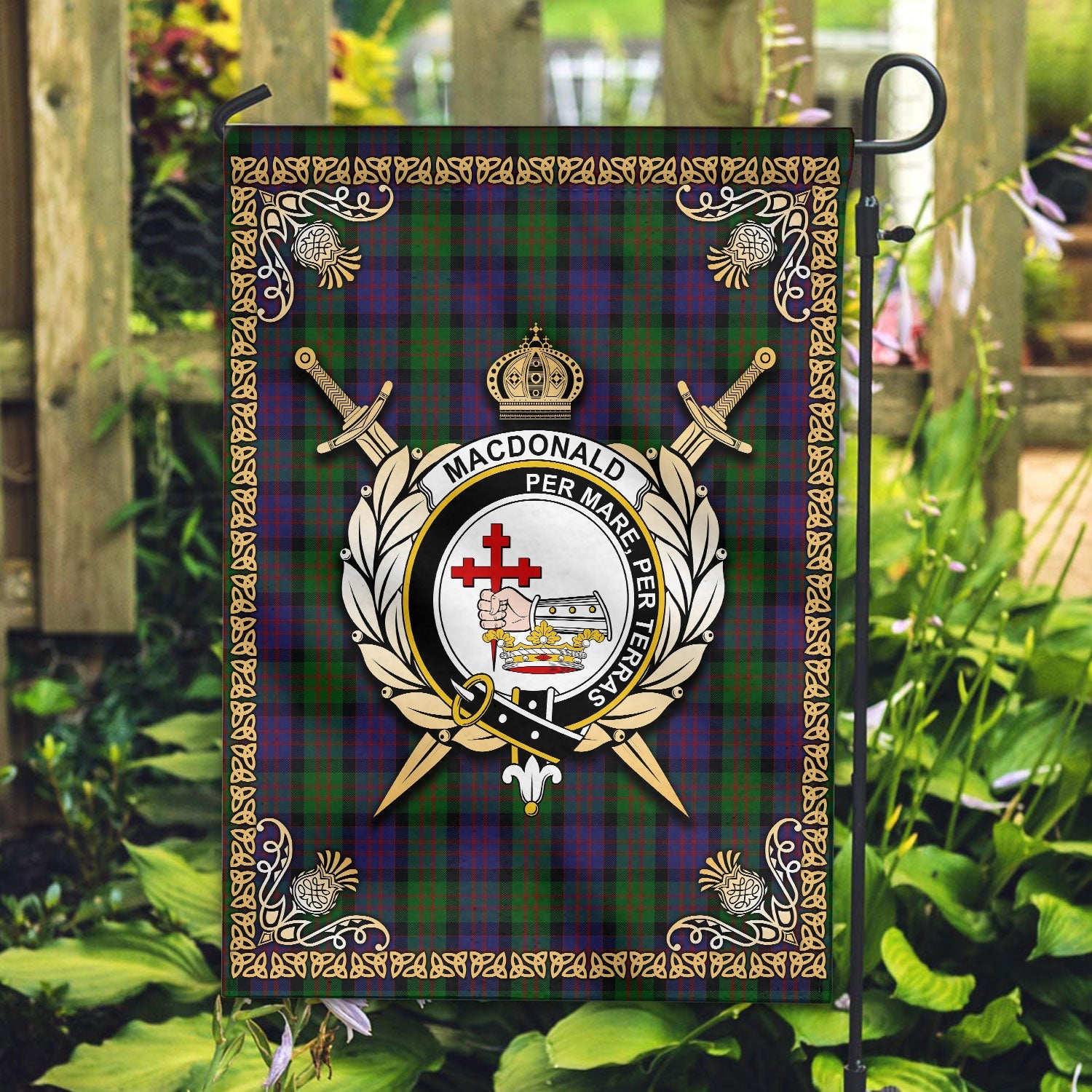 Clan MacDonald Tartan Crest Garden Flag  - Celtic Thistle  IB93 Clan MacDonald Tartan Today   