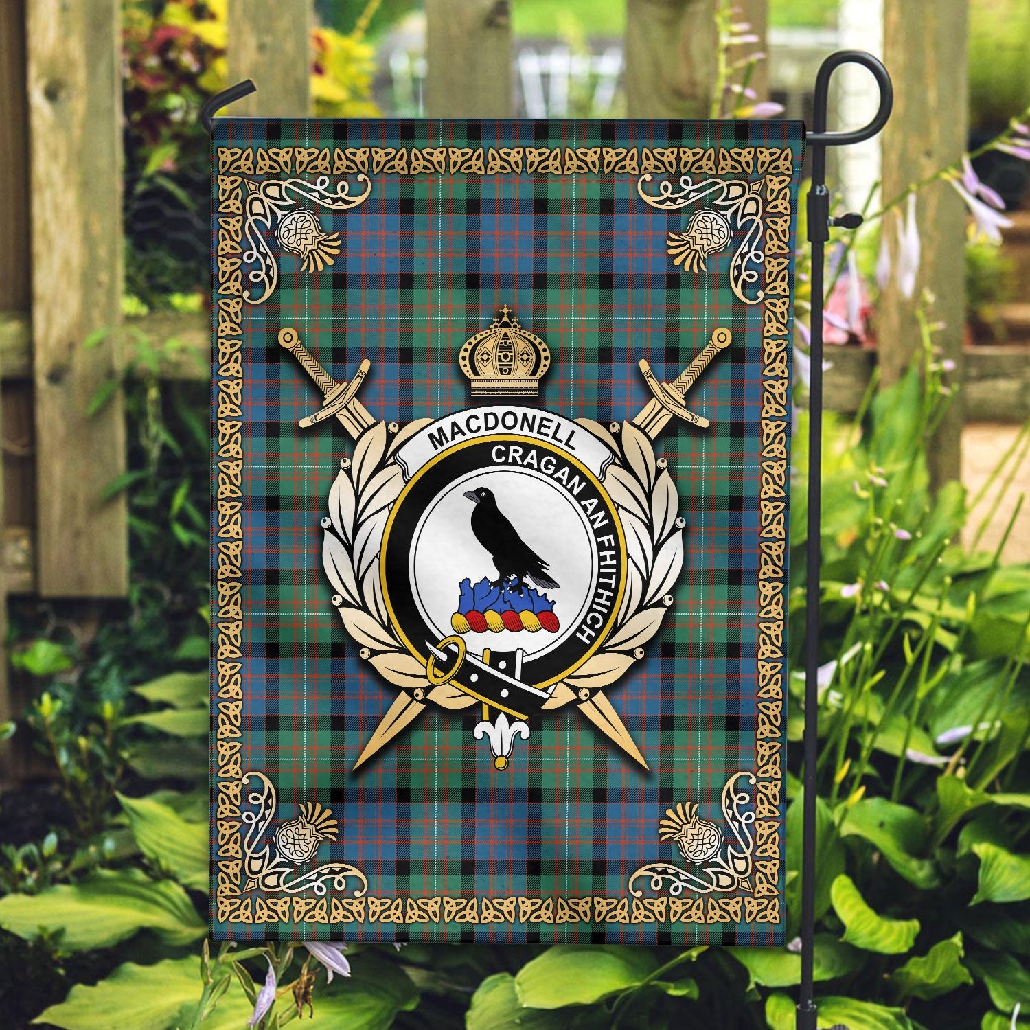 Clan MacDonnell of Glengarry Ancient Tartan Crest Garden Flag  - Celtic Thistle  XM48 Clan Glen Tartan Today   