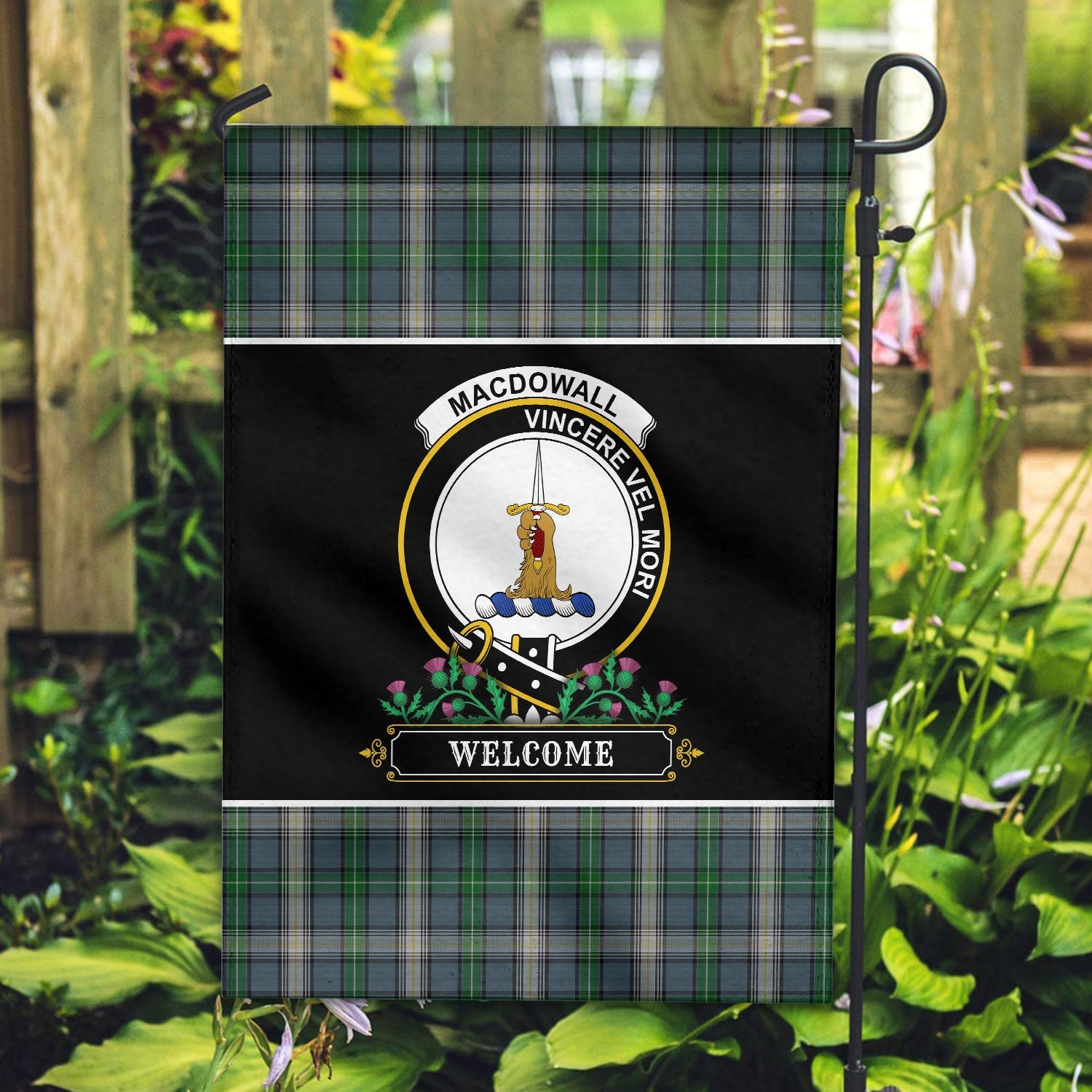 Clan MacDowall Tartan Crest Garden Flag  - Welcome  FG86 Clan MacDowall Tartan Today   