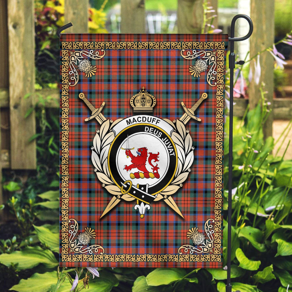Clan MacDuff Ancient Tartan Crest Garden Flag  - Celtic Thistle  IM84 Clan MacDuff Tartan Today   
