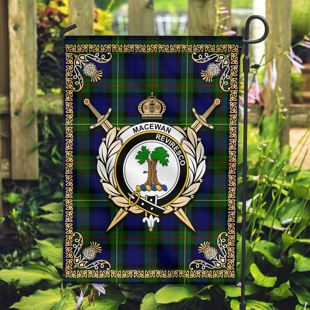 Clan MacEwan Modern Tartan Crest Garden Flag  - Celtic Thistle  KG59 Clan MacEwen_MacEwan Tartan Today   