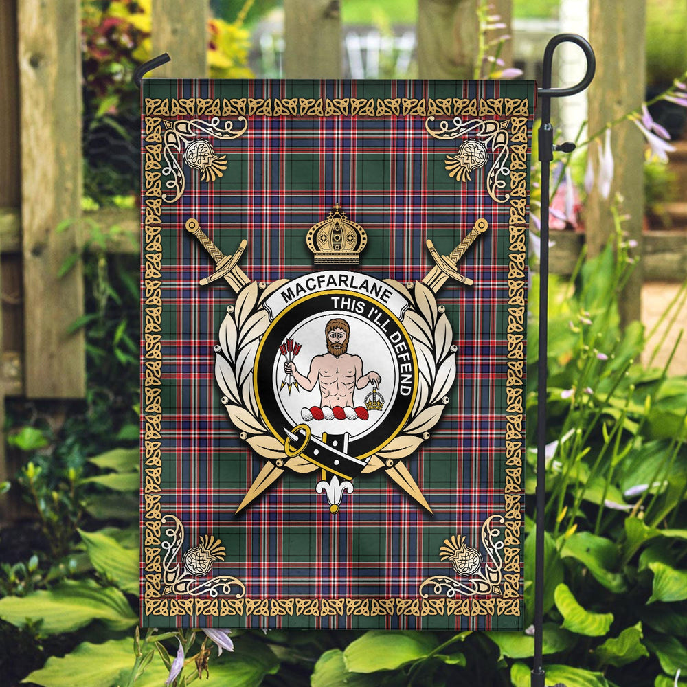 Clan MacFarlane Hunting Modern Tartan Crest Garden Flag  - Celtic Thistle  EQ52 Clan MacFarlane Tartan Today   