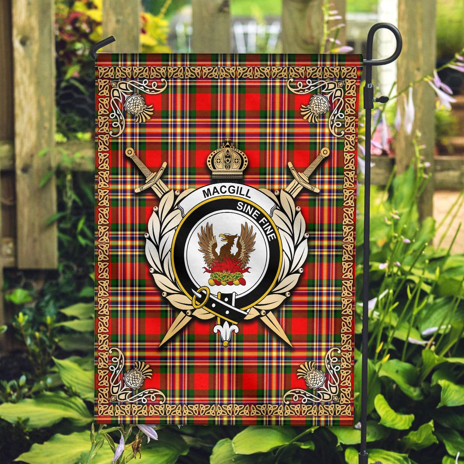 Clan MacGill Modern Tartan Crest Garden Flag  - Celtic Thistle  KW74 Clan MacGill Tartan Today   