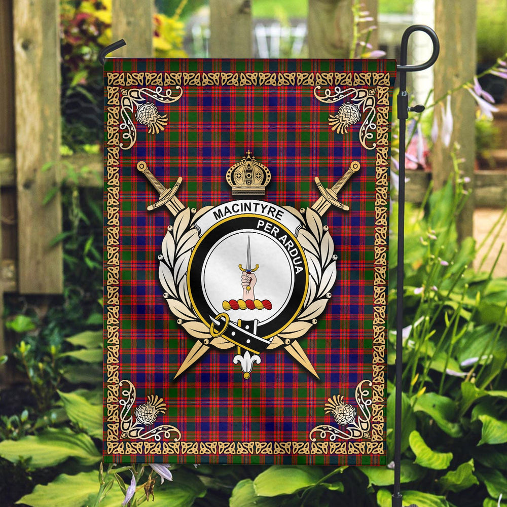 Clan MacIntyre Modern Tartan Crest Garden Flag  - Celtic Thistle  JF48 Clan MacIntyre Tartan Today   