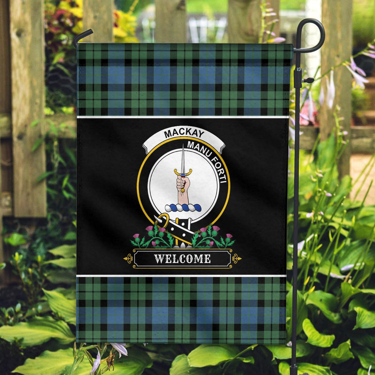 Clan MacKay Ancient Tartan Crest Garden Flag  - Welcome  YT11 Clan MacKay Tartan Today   