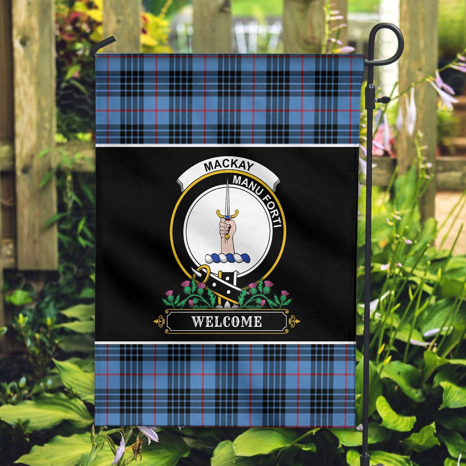 Clan MacKay Blue Tartan Crest Garden Flag  - Welcome  VN70 Clan MacKay Tartan Today   