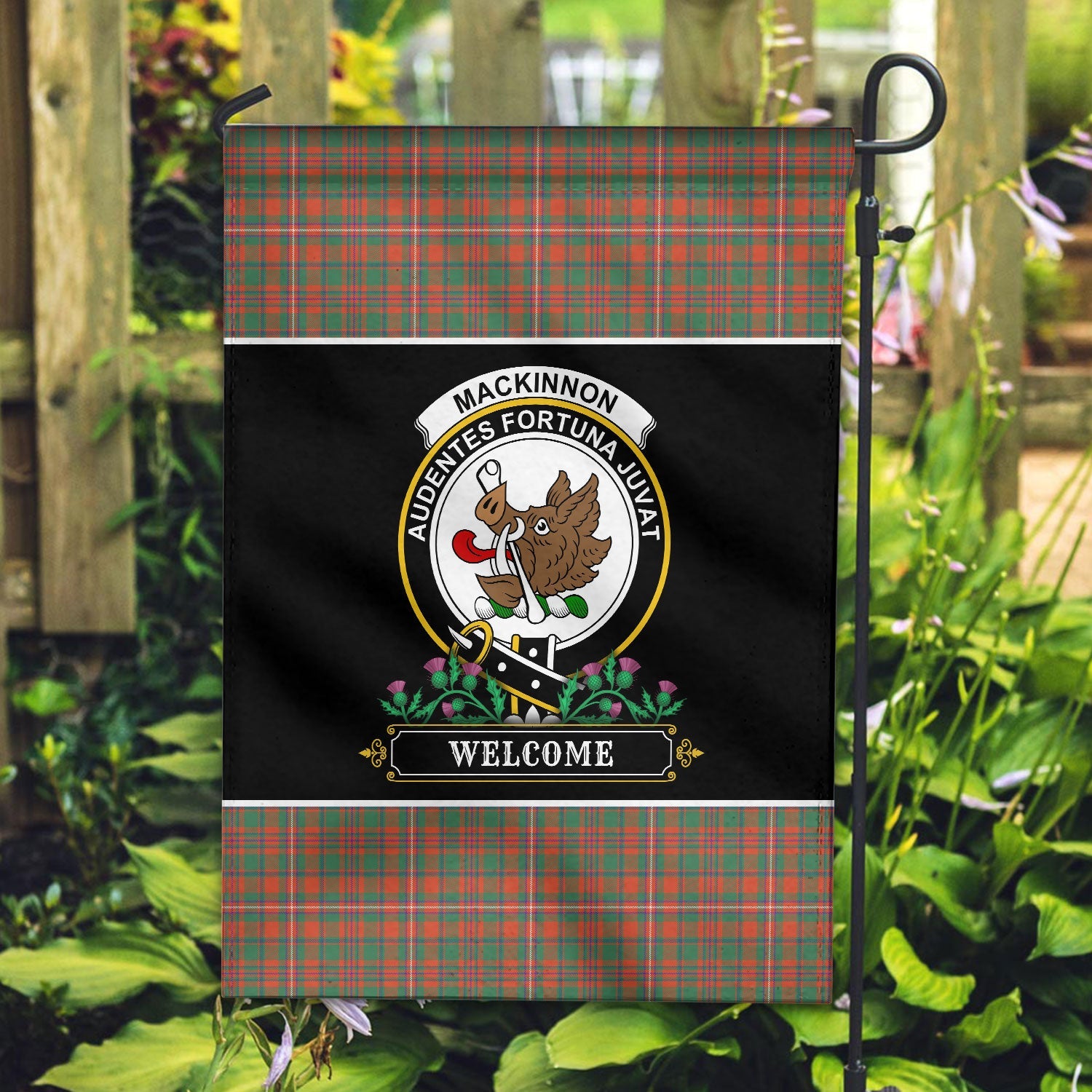 Clan MacKinnon Ancient Tartan Crest Garden Flag  - Welcome  OB38 Clan MacKinnon Tartan Today   