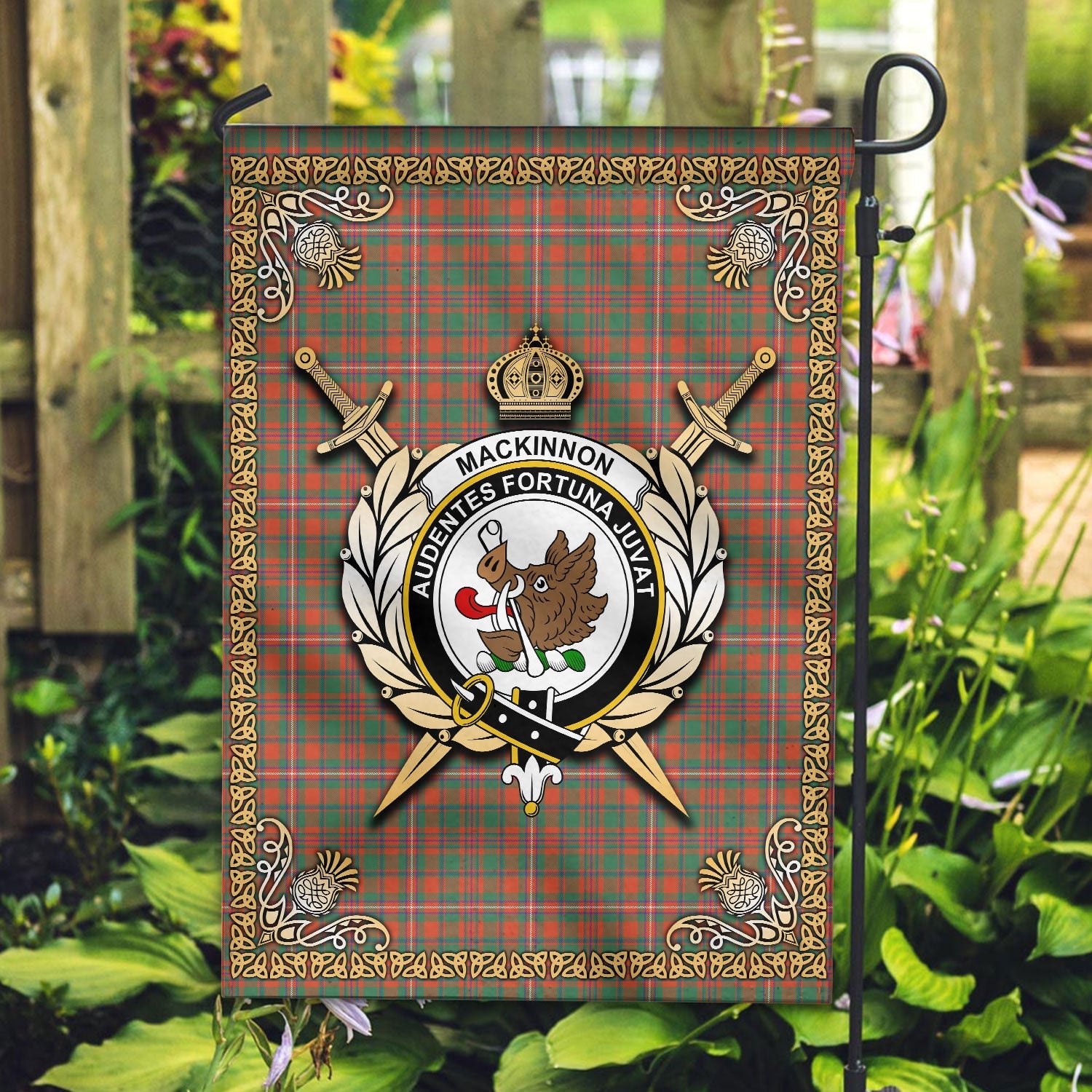 Clan MacKinnon Ancient Tartan Crest Garden Flag  - Celtic Thistle  EE29 Clan MacKinnon Tartan Today   