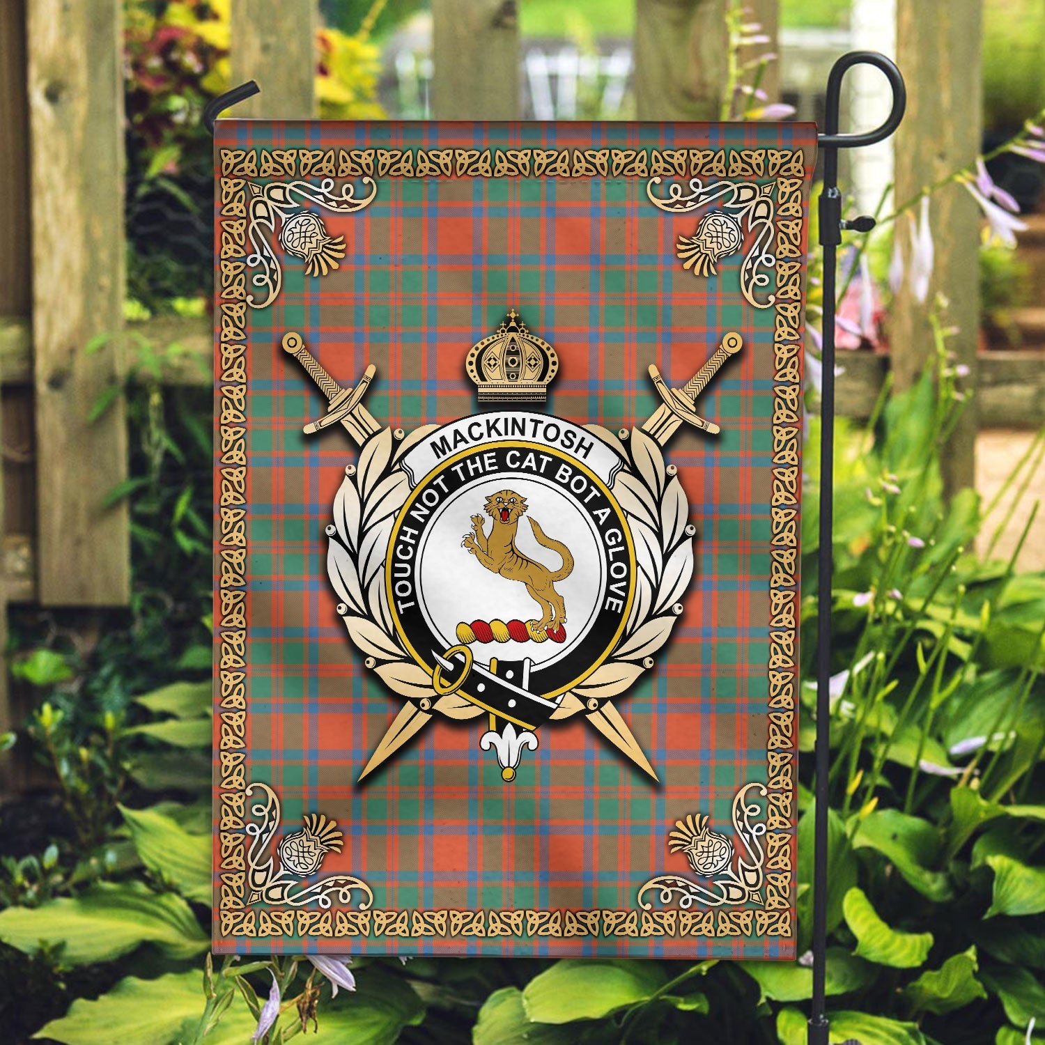 Clan MacKintosh Ancient Tartan Crest Garden Flag  - Celtic Thistle  FH54 Clan MacKintosh / MacIntosh Tartan Today   