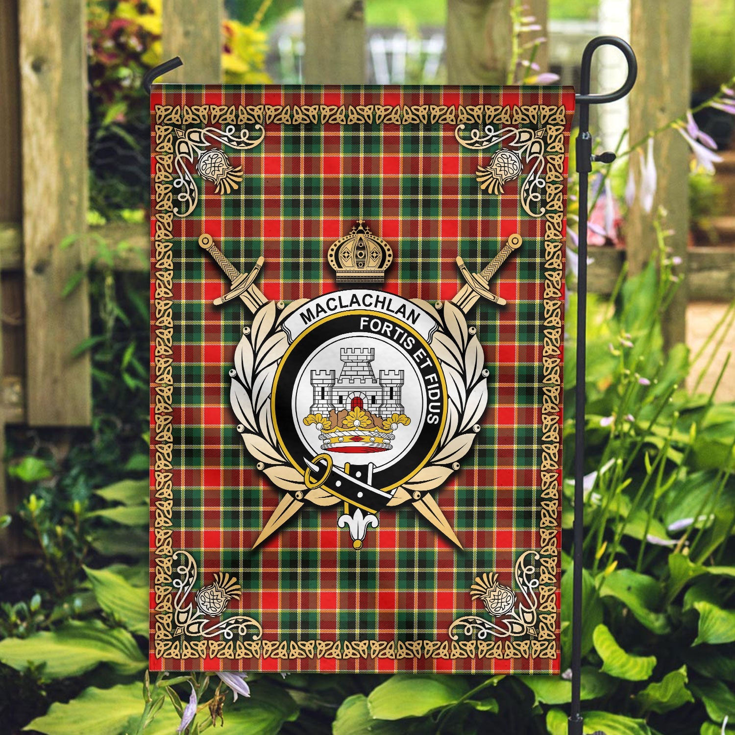 Clan MacLachlan Hunting Modern Tartan Crest Garden Flag  - Celtic Thistle  PI47 Clan Garden Tartan Today   