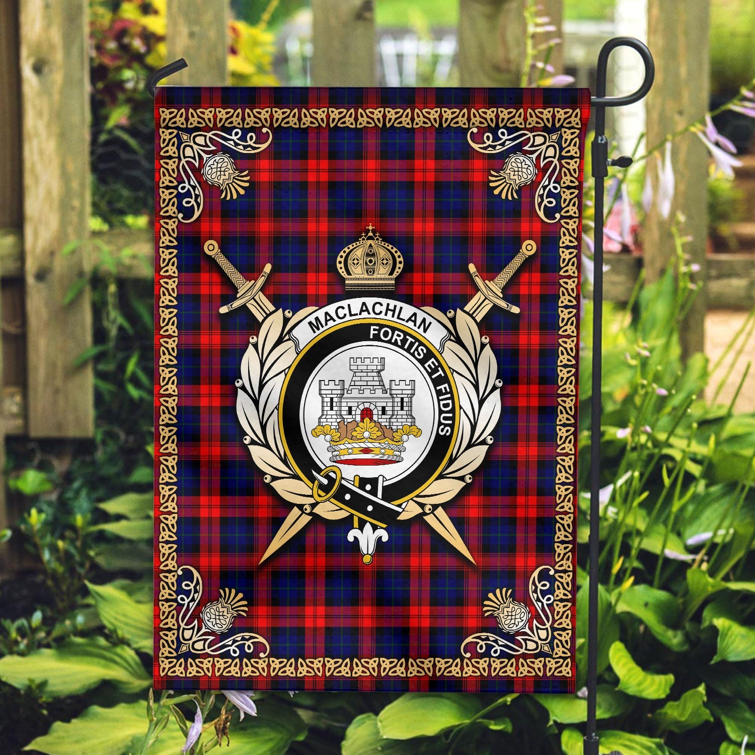 Clan MacLachlan Modern Tartan Crest Garden Flag  - Celtic Thistle  ZQ40 Clan Garden Tartan Today   