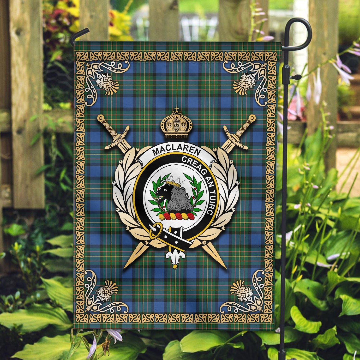Clan MacLaren Ancient Tartan Crest Garden Flag  - Celtic Thistle  RI76 Clan Garden Tartan Today   