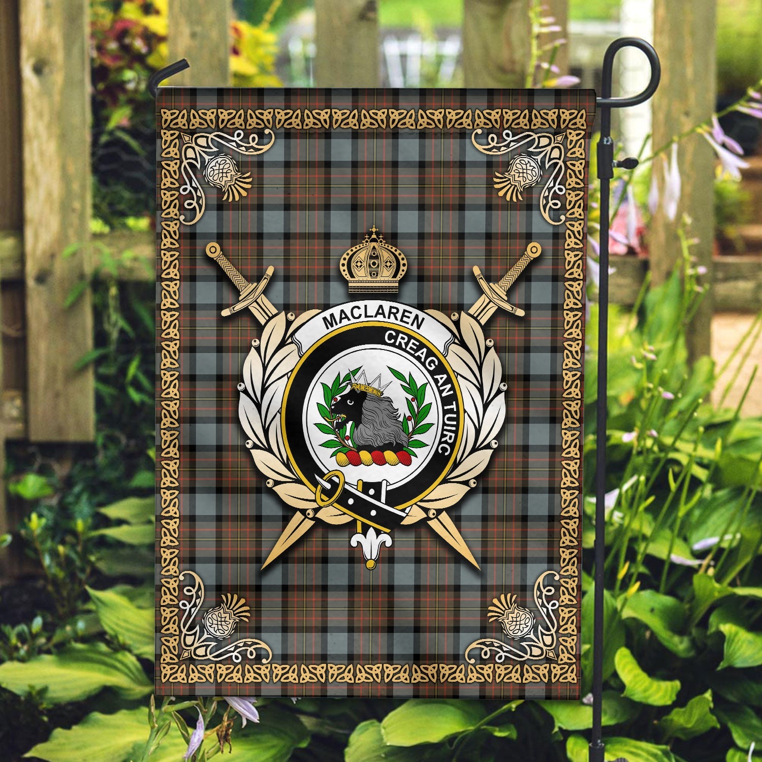 Clan MacLaren Weathered Tartan Crest Garden Flag  - Celtic Thistle  LB87 Clan Garden Tartan Today   