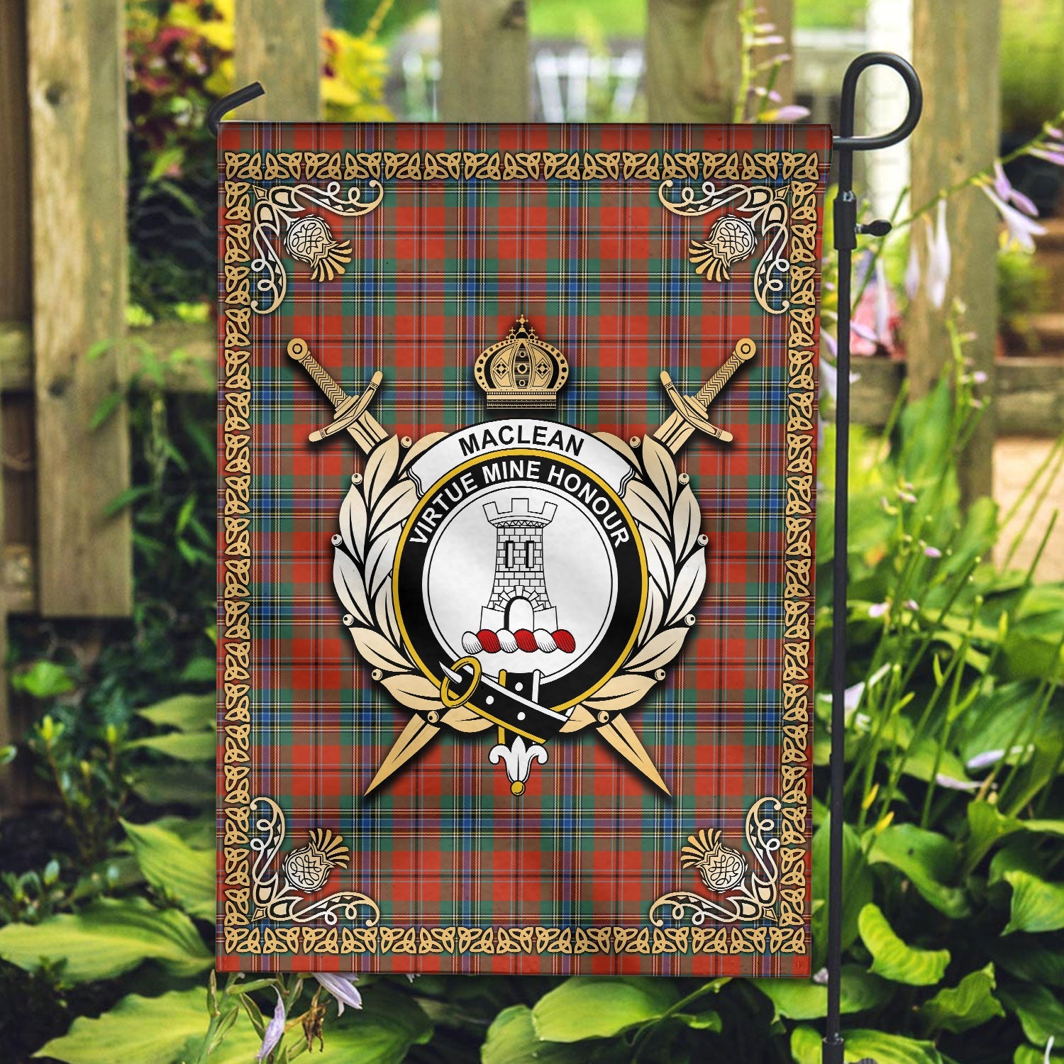 Clan MacLean of Duart Ancient Tartan Crest Garden Flag  - Celtic Thistle  BP79 Clan Garden Tartan Today   