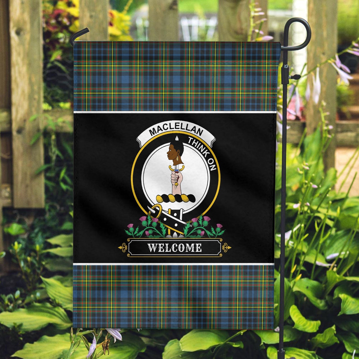 Clan MacLellan Ancient Tartan Crest Garden Flag  - Welcome  MT70 Clan Garden Tartan Today   