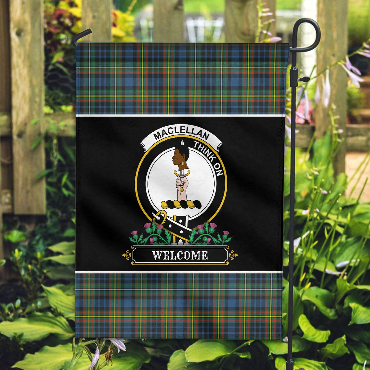 Clan MacLellan Ancient Tartan Crest Garden Flag  - Welcome  MT70 Clan Garden Tartan Today   