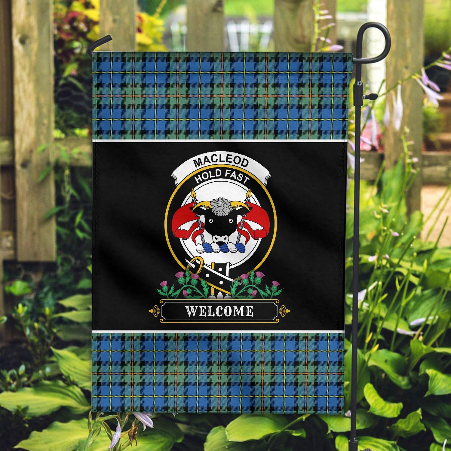 Clan MacLeod of Harris Ancient Tartan Crest Garden Flag  - Welcome  PS53 Clan Garden Tartan Today   