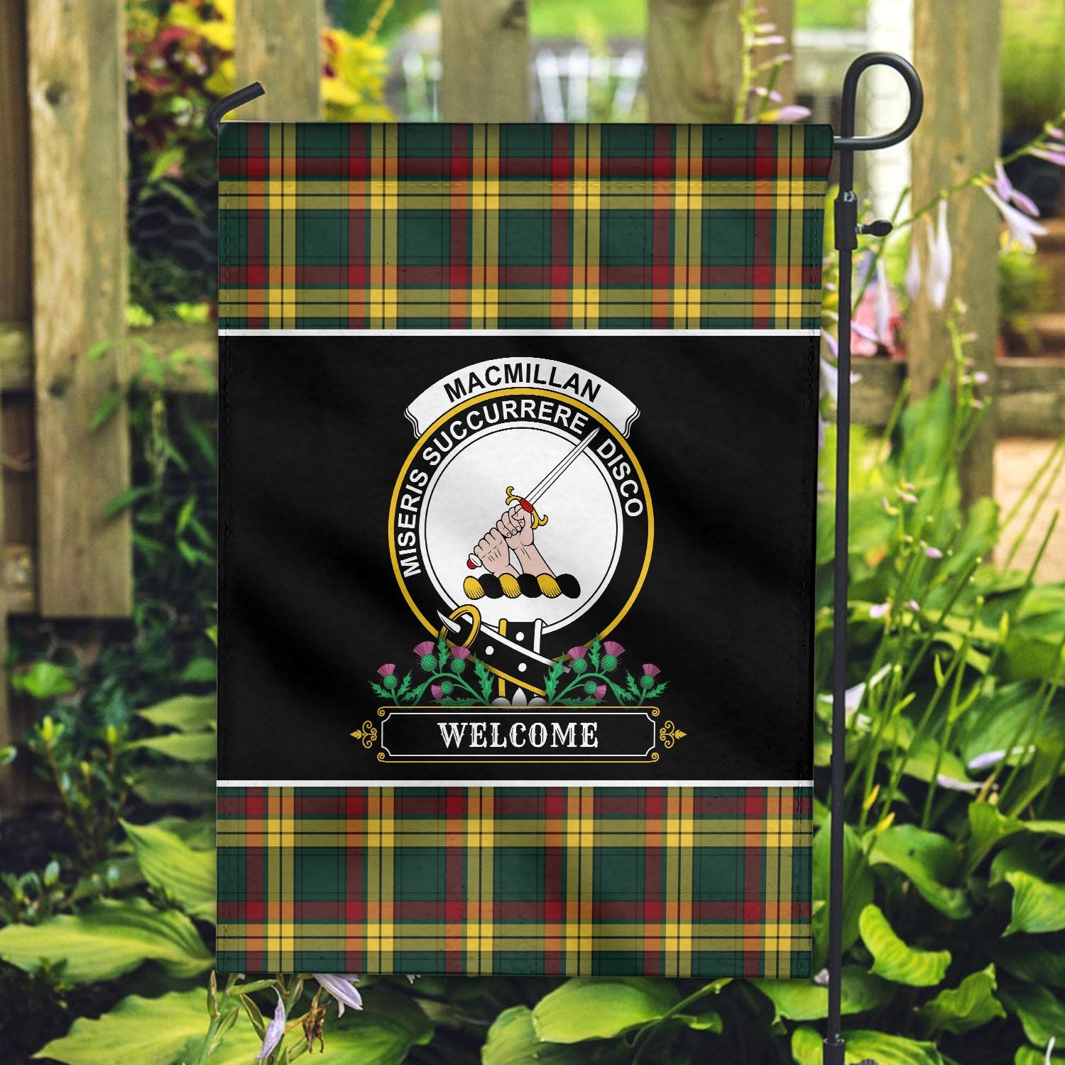Clan MacMillan Old Modern Tartan Crest Garden Flag  - Welcome  UY38 Clan MacMillan Tartan Today   