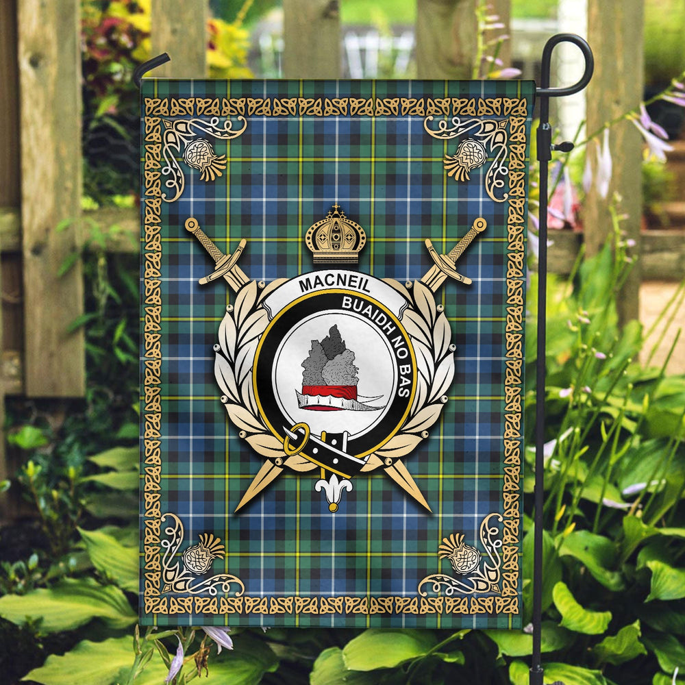 Clan MacNeill of Barra Ancient Tartan Crest Garden Flag  - Celtic Thistle  SU99 Clan MacNeil / MacNeill Tartan Today   