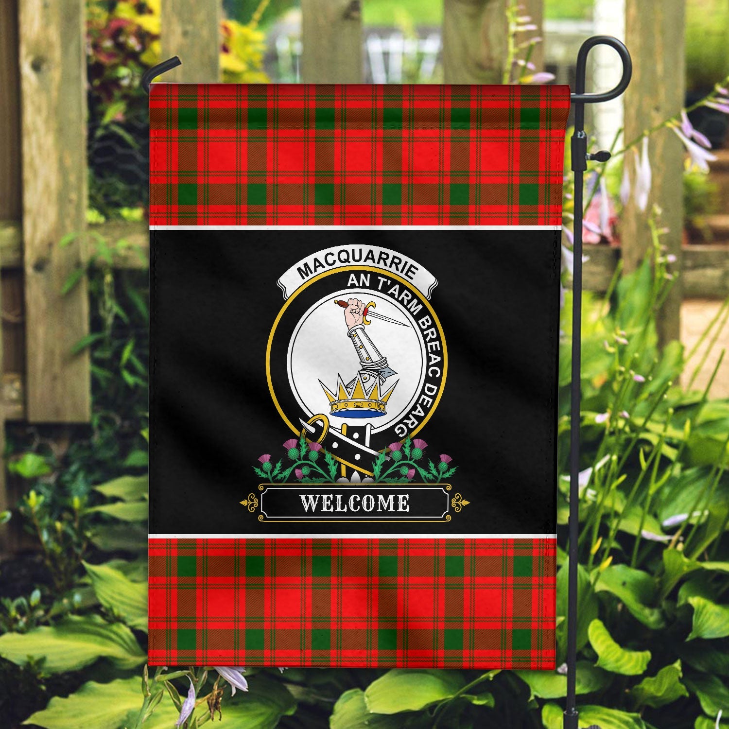 Clan MacQuarrie Tartan Crest Garden Flag  - Welcome  ZU77 Clan MacQuarrie Tartan Today   