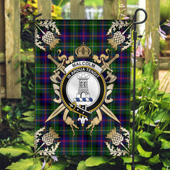 Clan Malcolm Tartan Crest Black Garden Flag  - Gold Thistle  WZ22 Clan Malcolm Tartan Today   