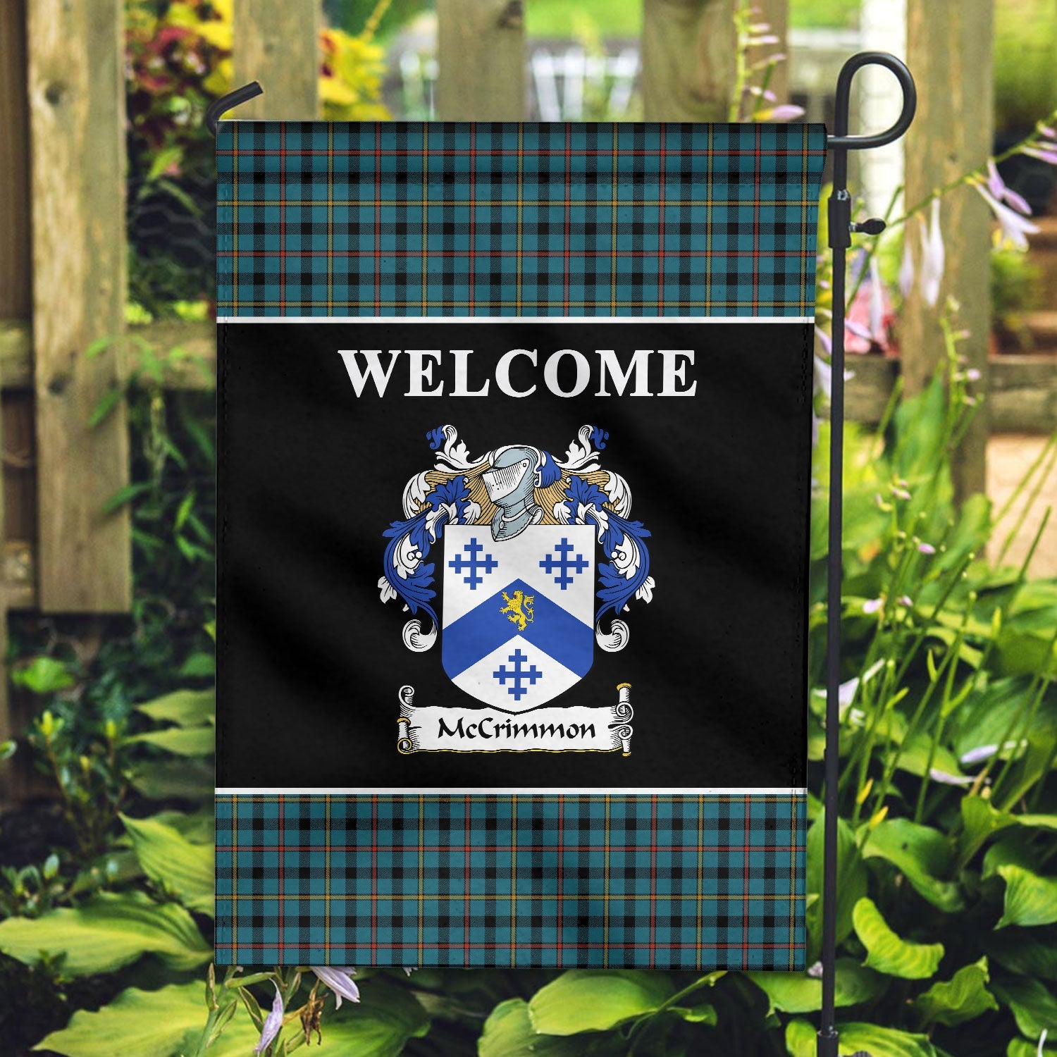 Clan McCrimmon Tartan Crest Black Garden Flag LT35 Clan Garden Tartan Today   